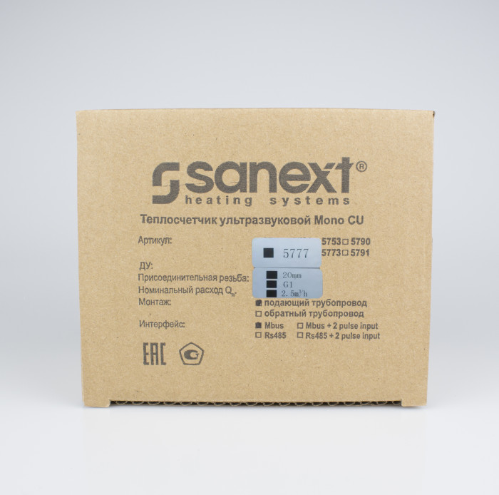 Теплосчетчик ультразвуковой SANEXT Mono CU ДУ 20 мм 2.5 м3/ч подающий M-BUS (5777)