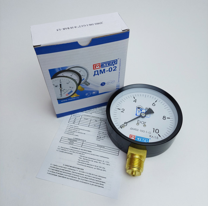 Манометр Метер ДМ 02-100-1-G 1/2, 0-10 бар, 1,5