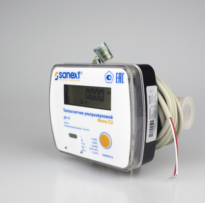 Теплосчетчик ультразвуковой SANEXT Mono CU Ду 15 мм 1,5 м3/ч подающий RS-485/2 имп. входа (5792)